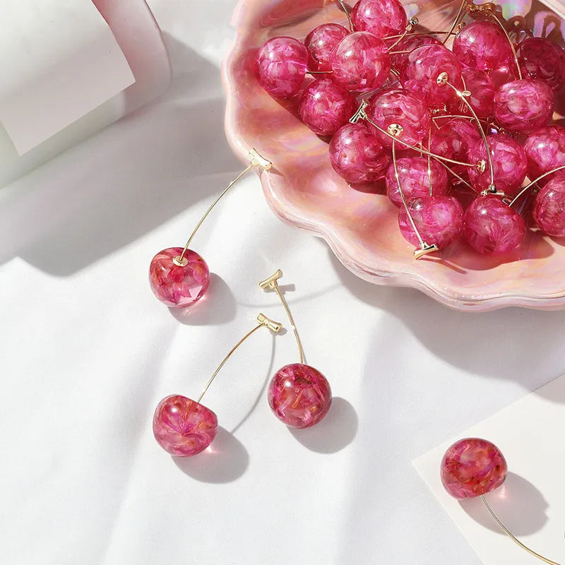 Dangly Summer Cherry Earrings